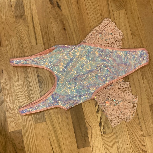 Sequin Lace Women's Bodysuit - Pink and Purple - Picture 5 of 7